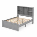 Cama individual de madera MDF gris con cabecero estantería 200x100 cm