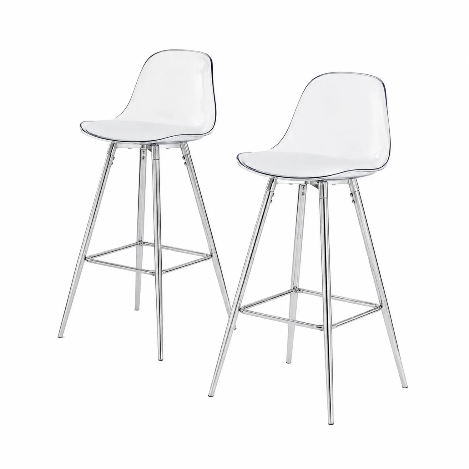 Juego de 2 Taburetes de Acrílico Transparente y Metal Cromado