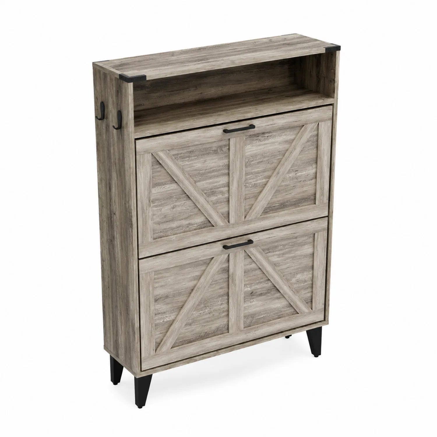Zapatero de Madera Gris Claro con Patas de Metal 100x24x120 cm