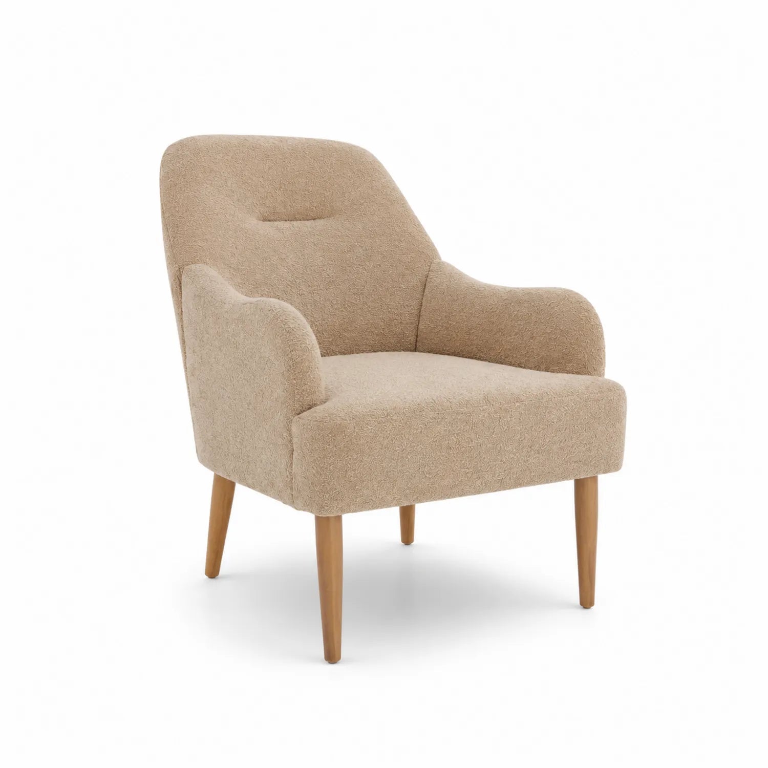 Sillón tapizado beige con patas de roble 78x72x80 cm