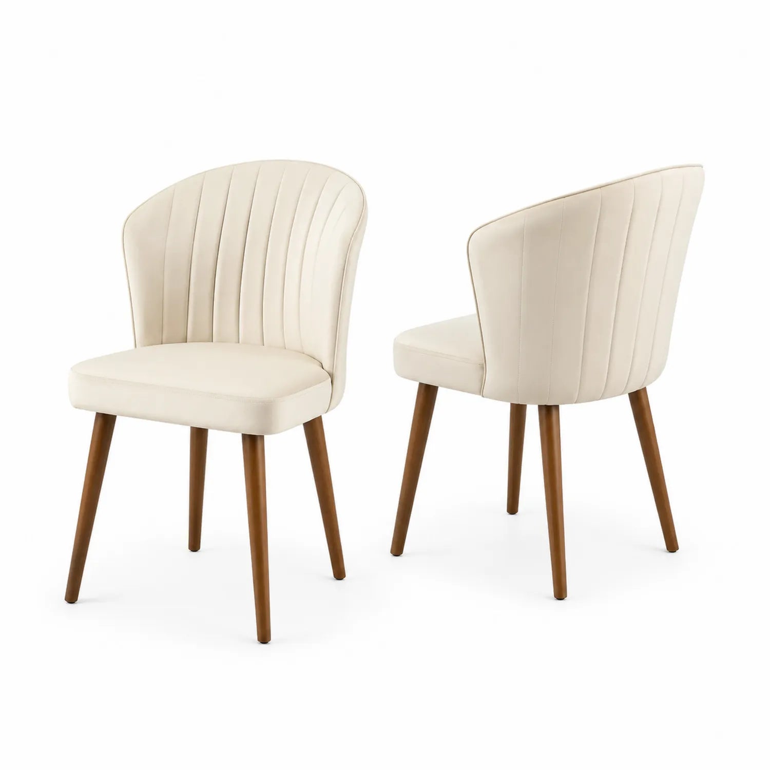 Conjunto de 2 Sillas de Comedor de Cuero Sintético Beige con Patas de Madera