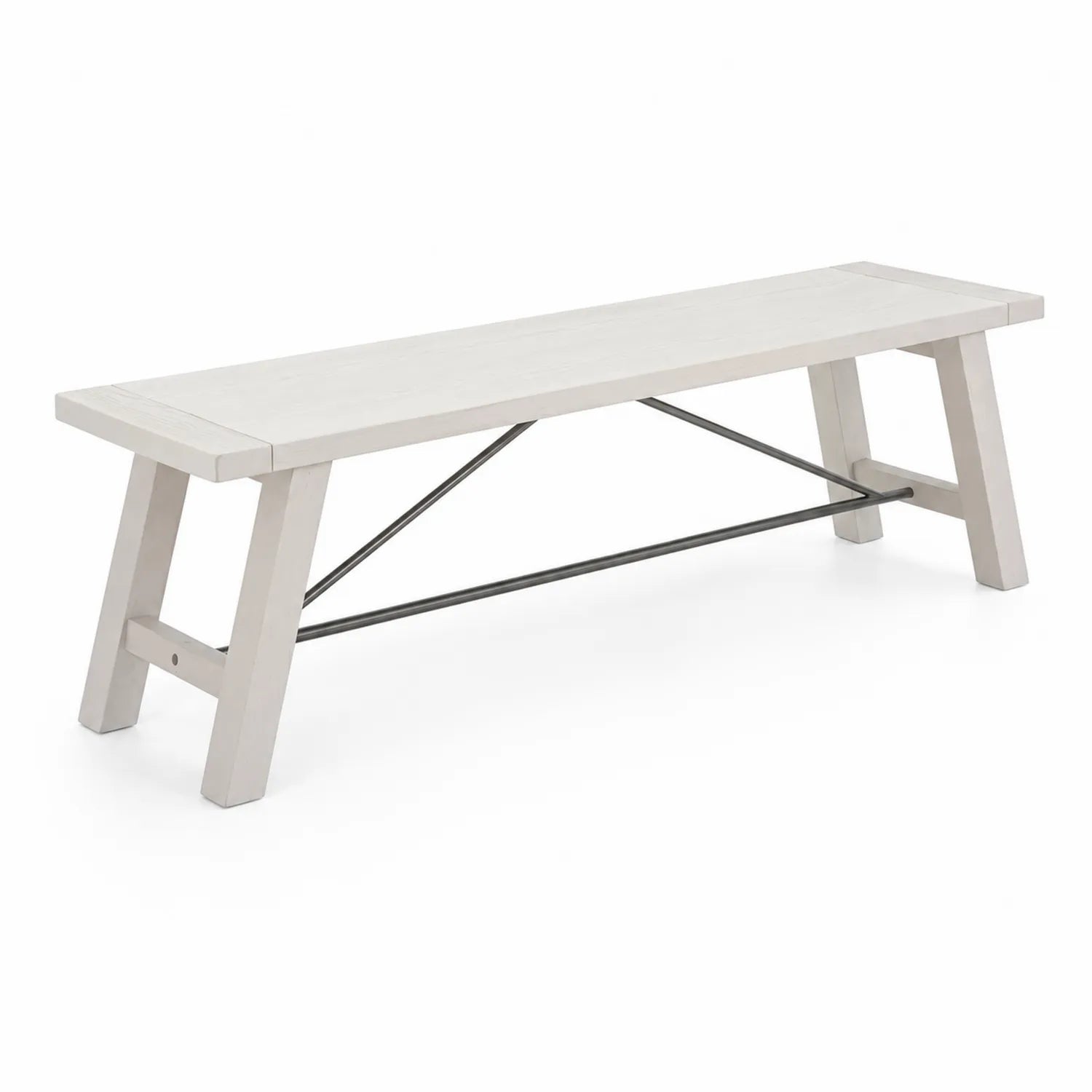 Banco de madera y metal blanco