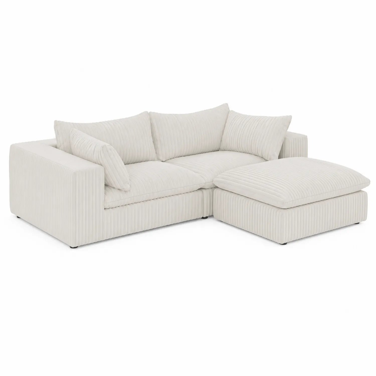 Sofá seccional de tela de pana crema con chaise longue