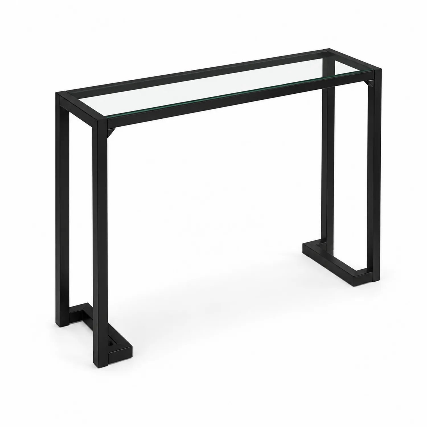 Mesa consola de vidrio templado y estructura de acero negro