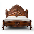 Wooden Double Bed - Carved Design 160x200x160 cm - Brown - Classic Style