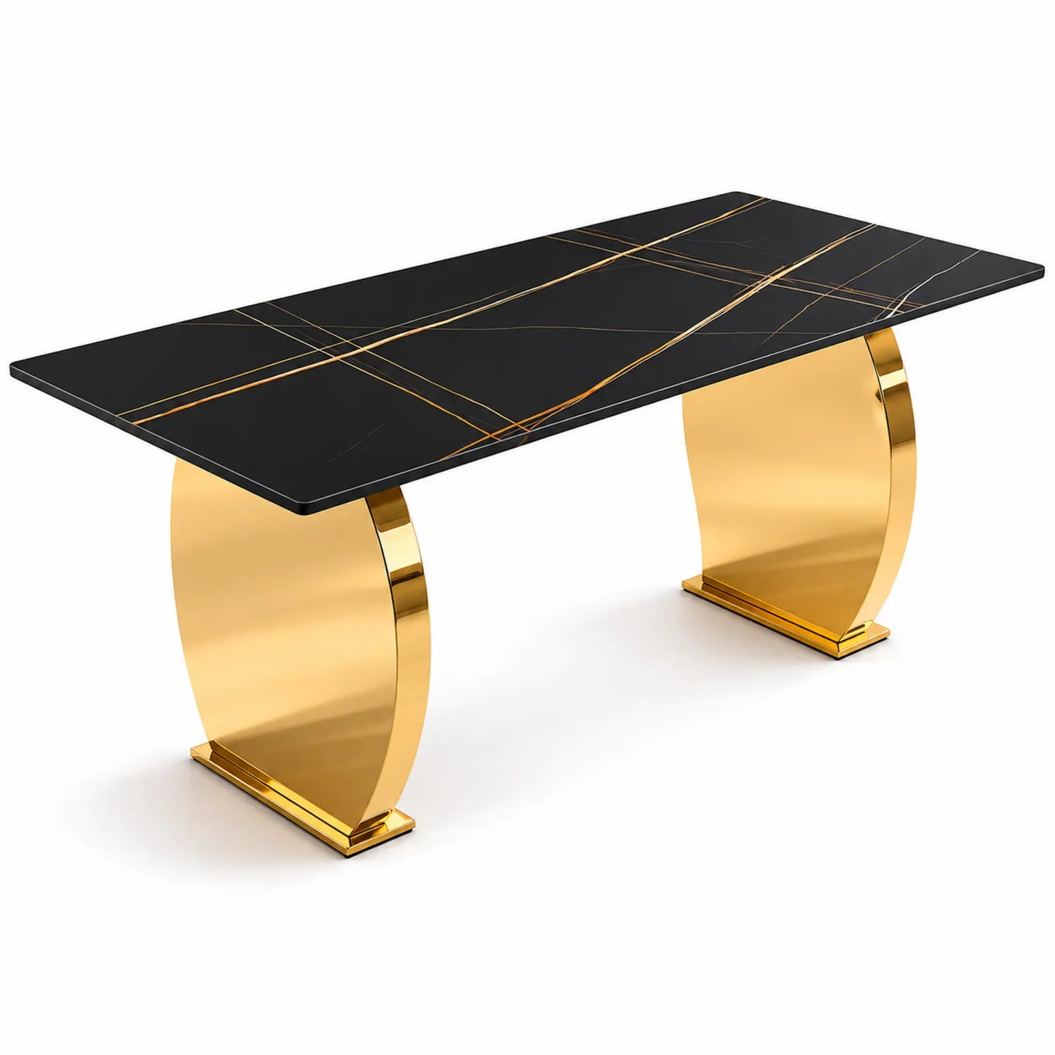 Mesa de mármol negro con patas de acero dorado 180x90x75 cm