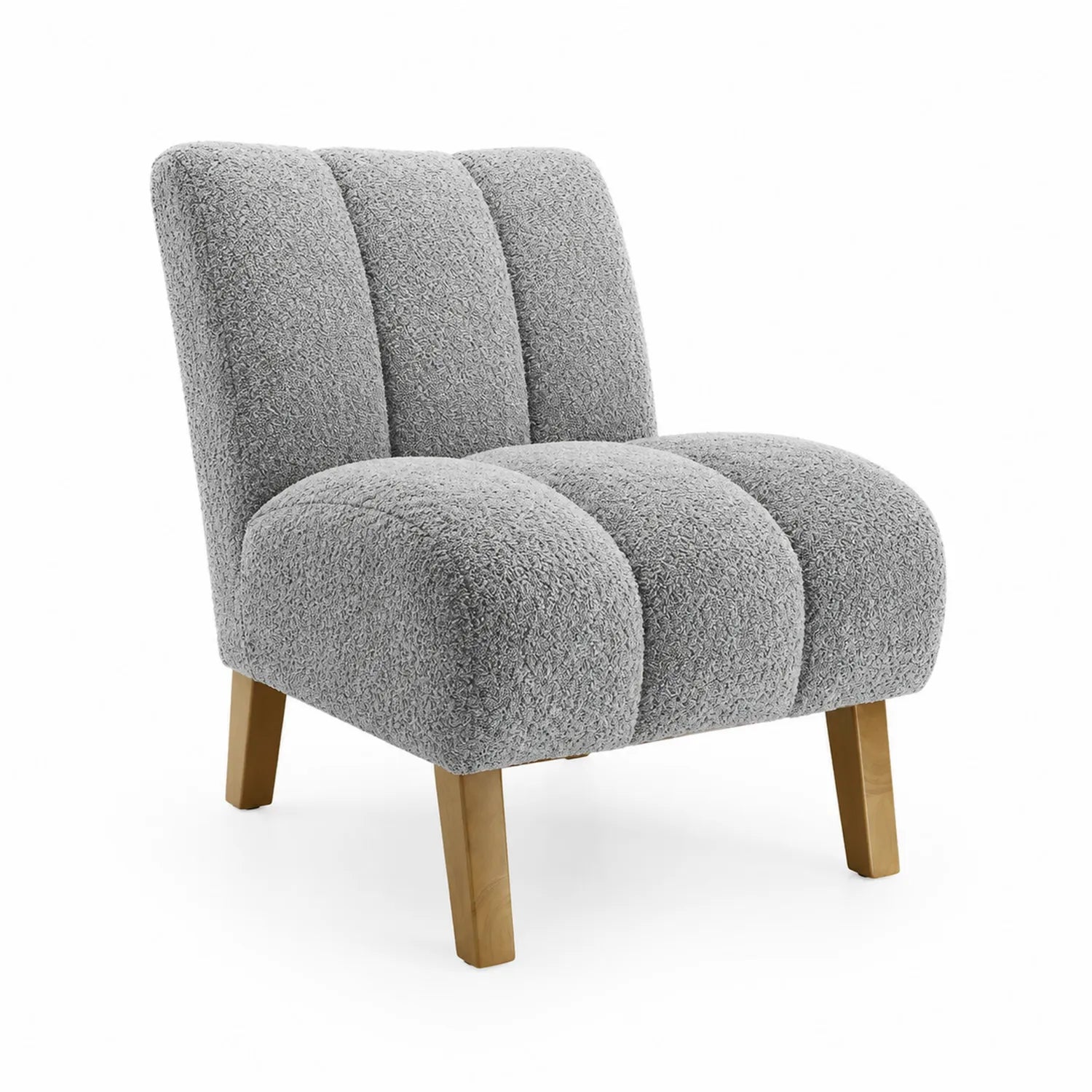 Silla de Tela de Bouclé Gris con Patas de Madera