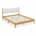 Cama doble de madera con cabecera de tela blanca 200x160 cm