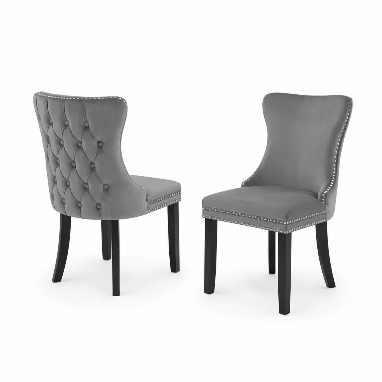 Juego de 2 sillas de comedor de madera y terciopelo gris
