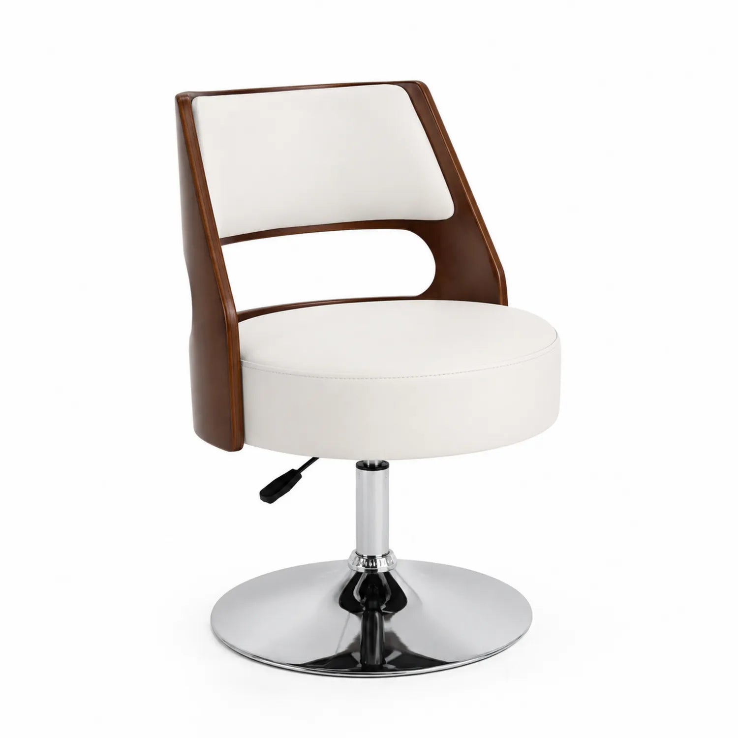 Silla giratoria con asiento de cuero sintético y base de acero cromado