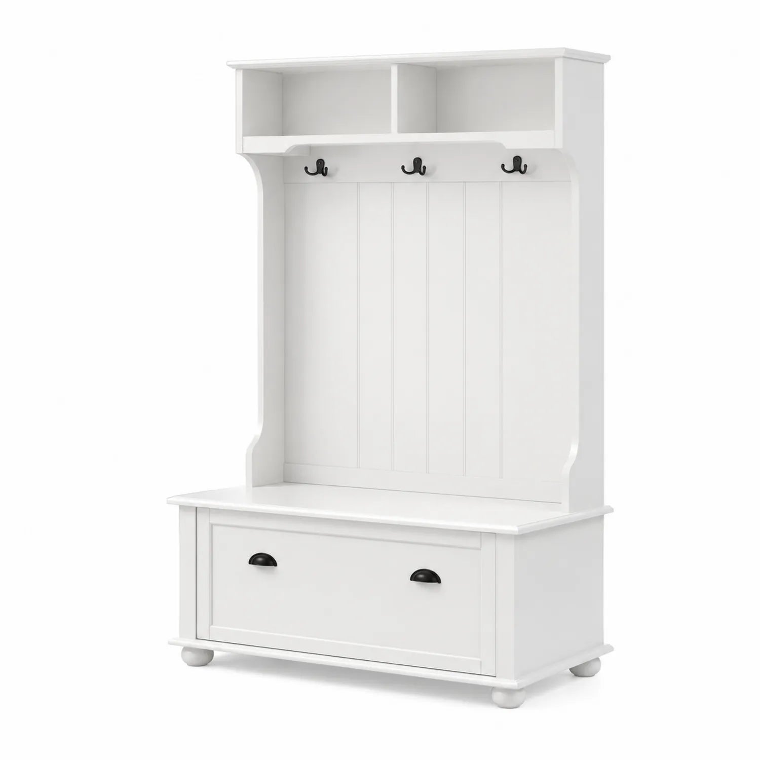 Perchero de madera con banco y almacenamiento en Blanco