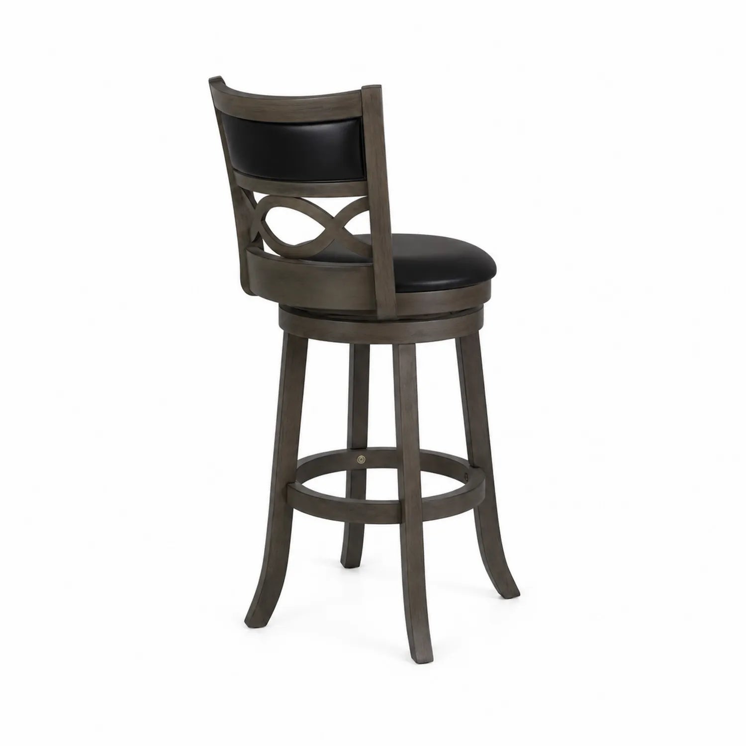 Taburete de Madera y Cuero PU Negro Giratorio