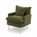 Sillón de pana verde con patas de metal dorado