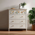 Chest of Drawers 80x40x110 cm - Floral Design Wood - White - Modern Style