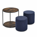 Conjunto de Mesa Redonda y Pufs Azul y Madera