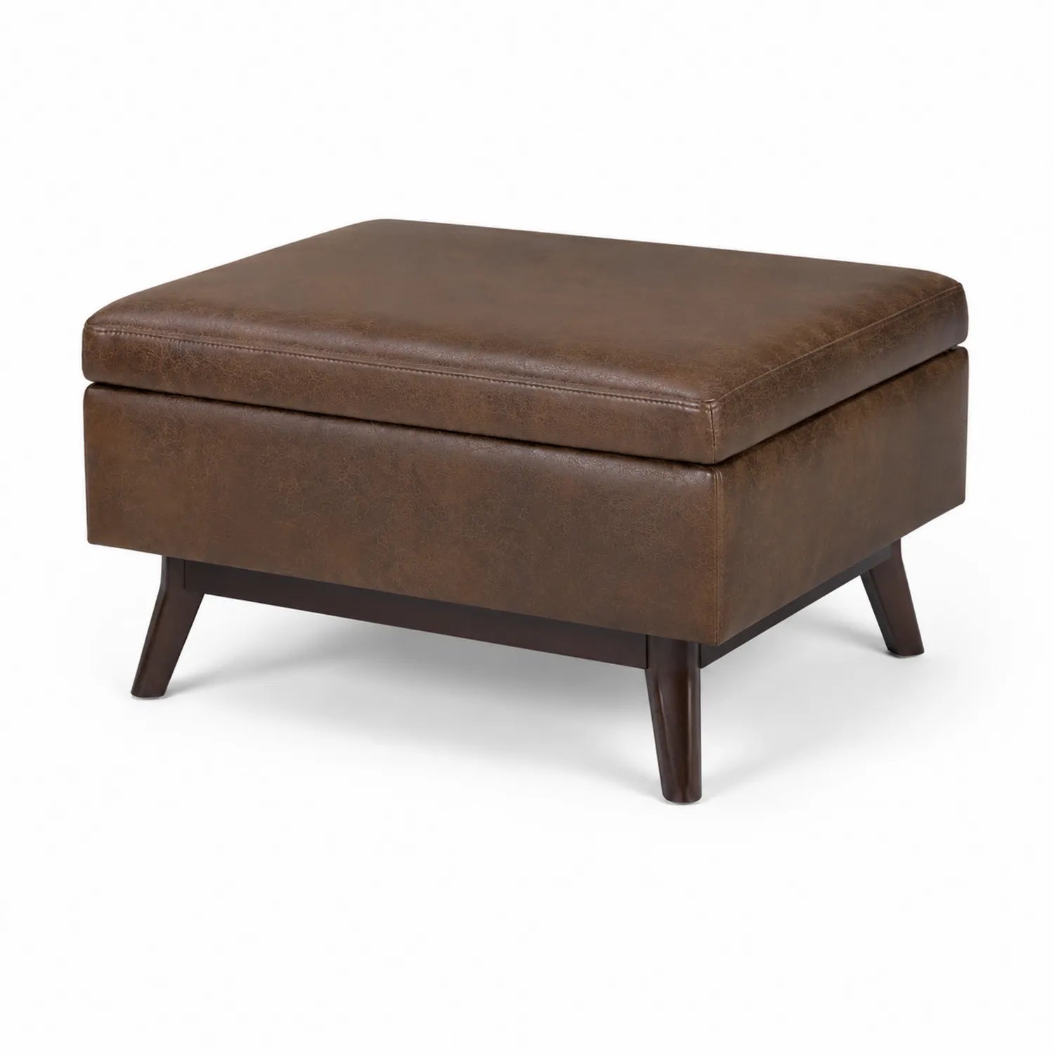 Puf rectangular de cuero sintético con patas de madera