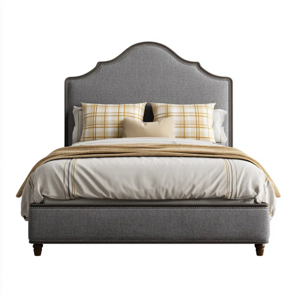 Double Bed Upholstered Fabric 200x150x120 cm - Gray - Classic Design