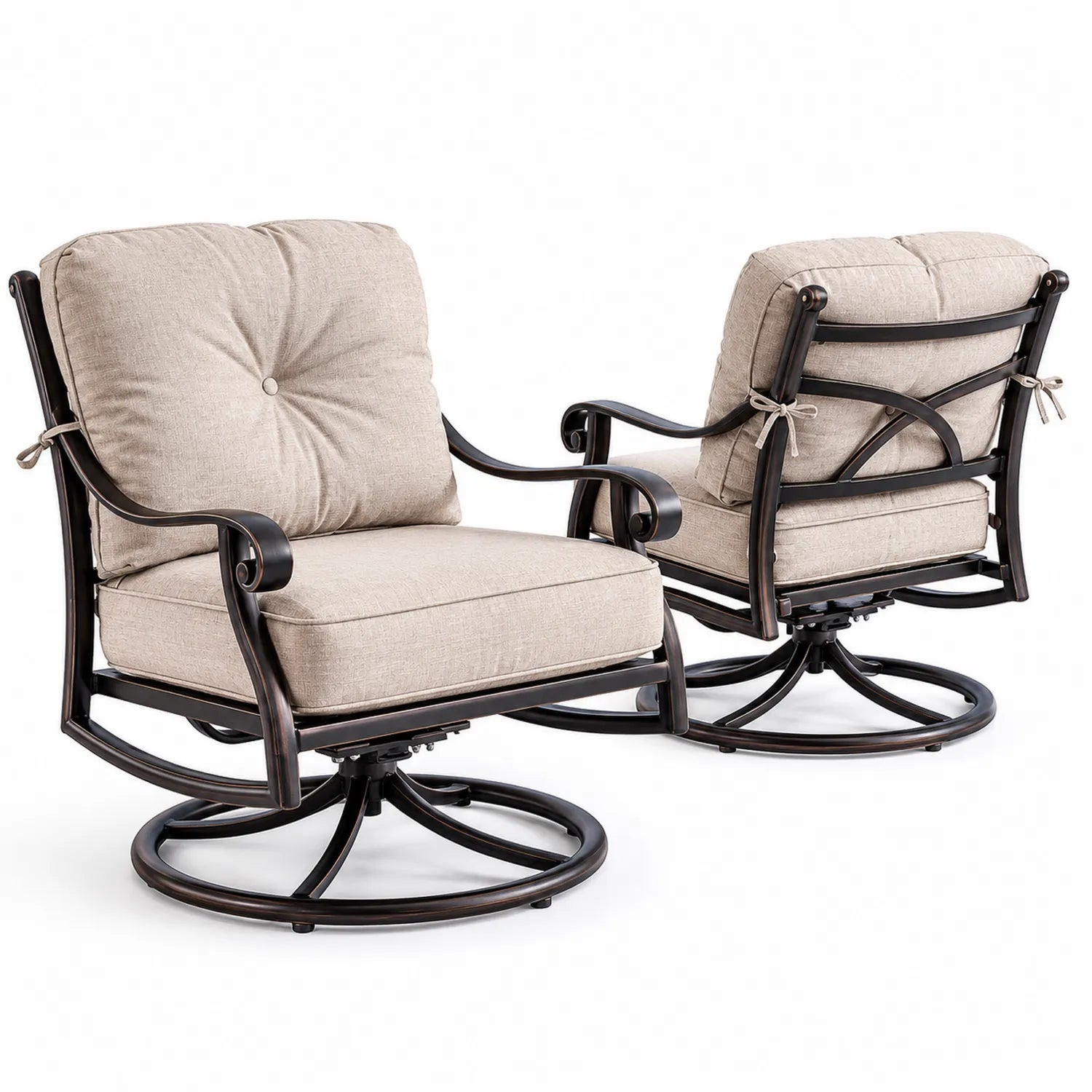 Sillas Giratorias de Metal con Cojines Beige