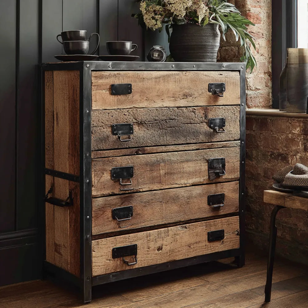 Chest of Drawers Reclaimed Wood 100x40x85 cm – Rustic Industrial
