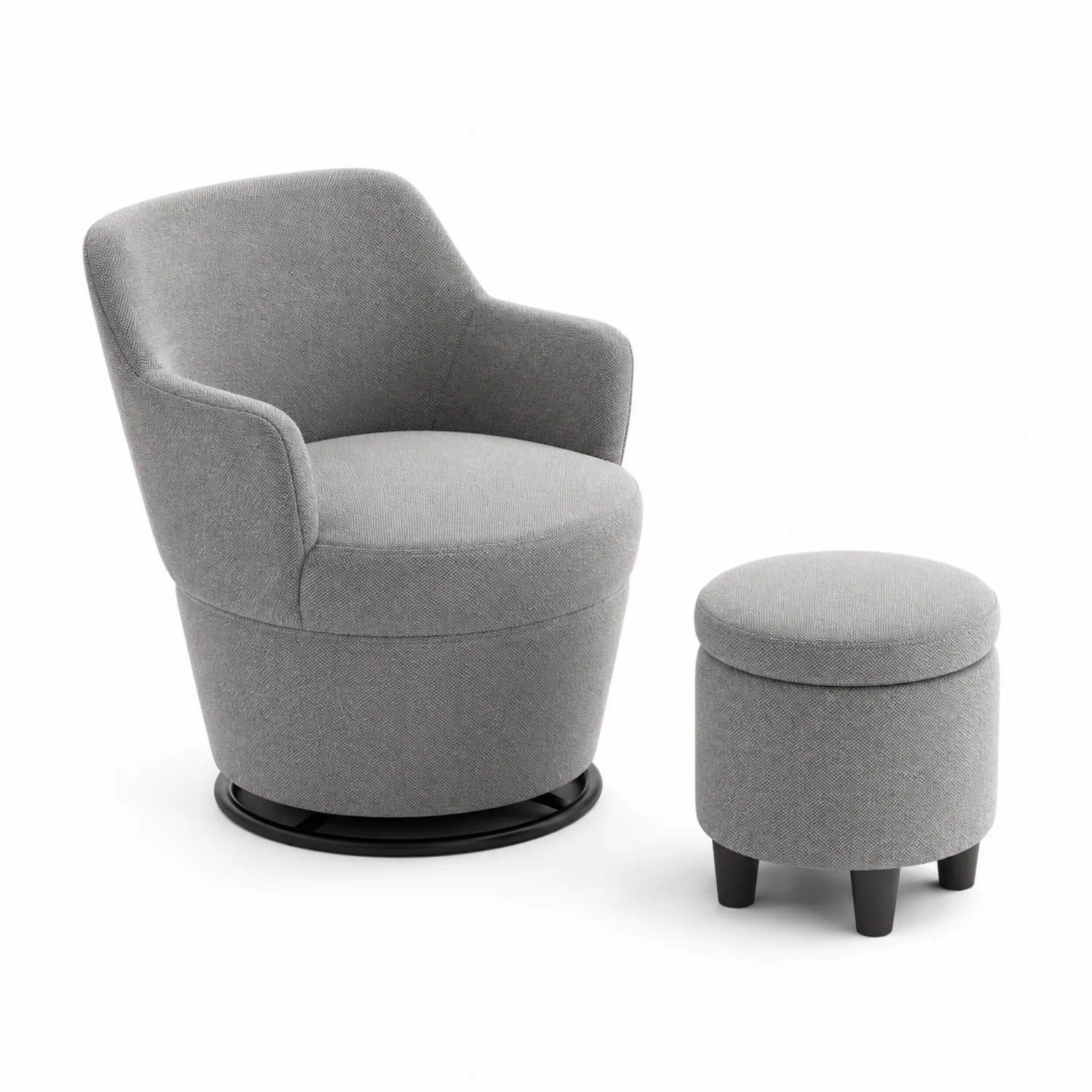 Conjunto de sillón giratorio y reposapiés de poliéster gris