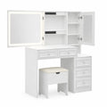 Tocador de Madera MDF con Espejo LED y Múltiples Cajones, Blanco