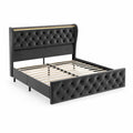 Cama de Terciopelo Negro con Luz LED 200x160 cm