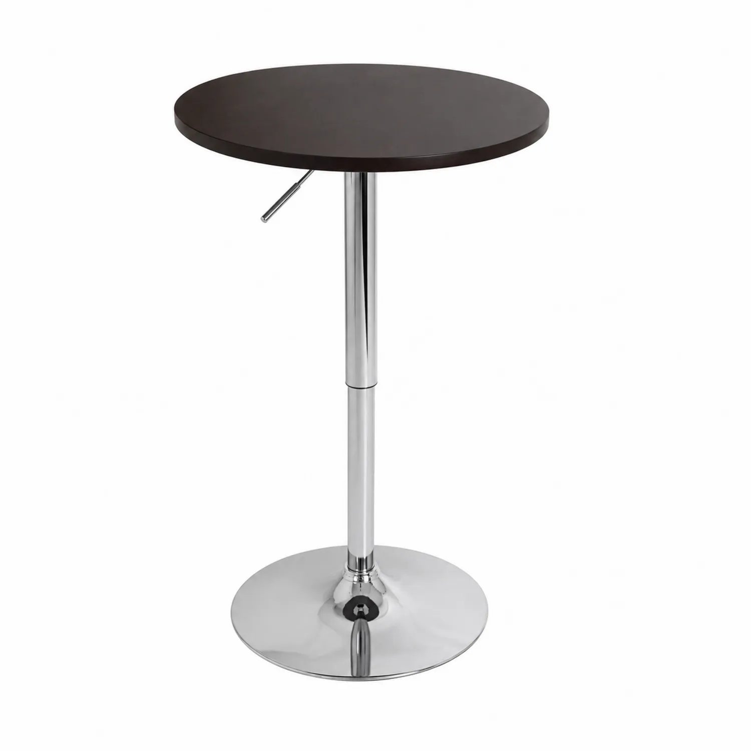 Mesa alta redonda de madera y metal cromado 60 cm Marrón