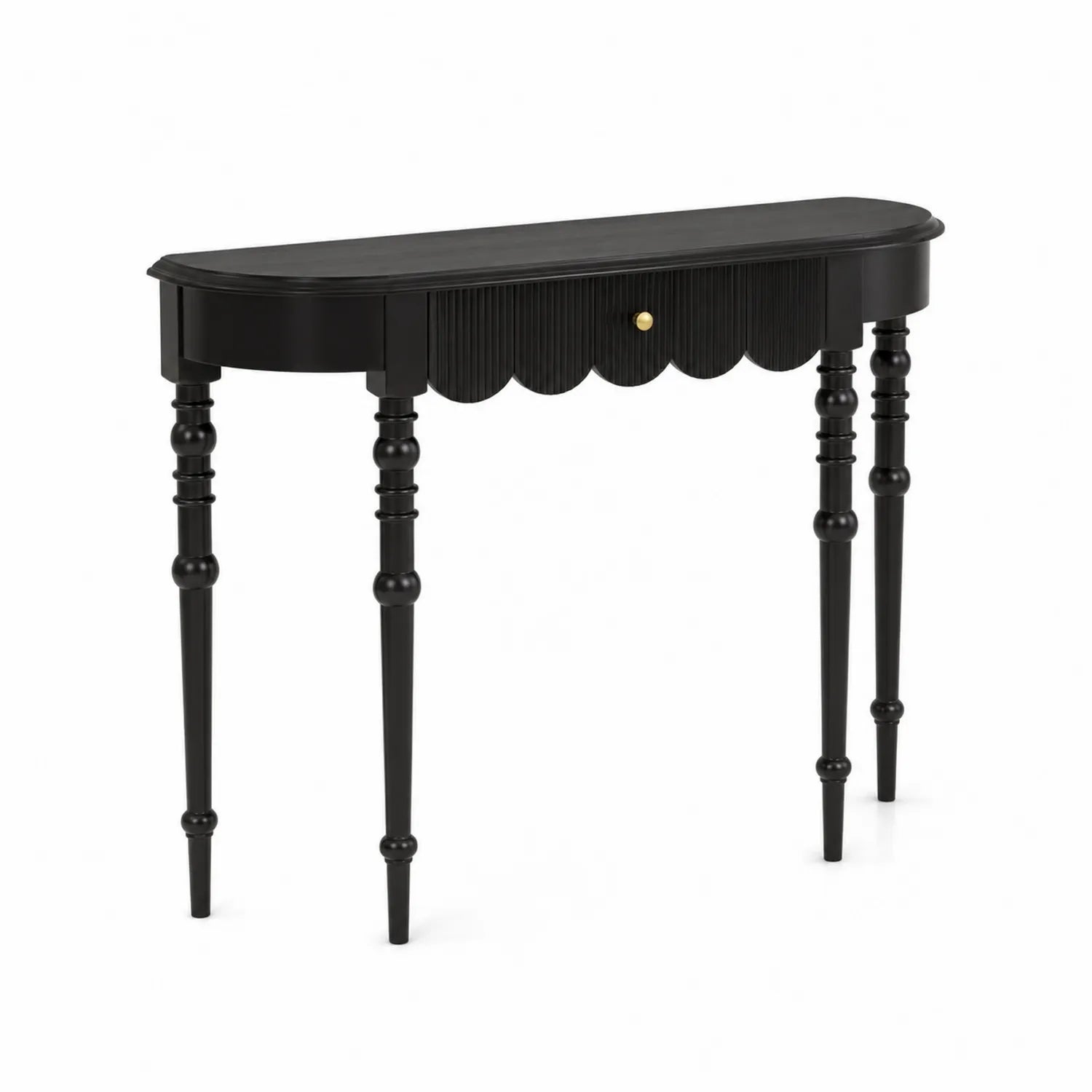 Mesa consola de madera MDF negra con patas torneadas