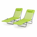Set de 2 tumbonas plegables de acero y textil verde