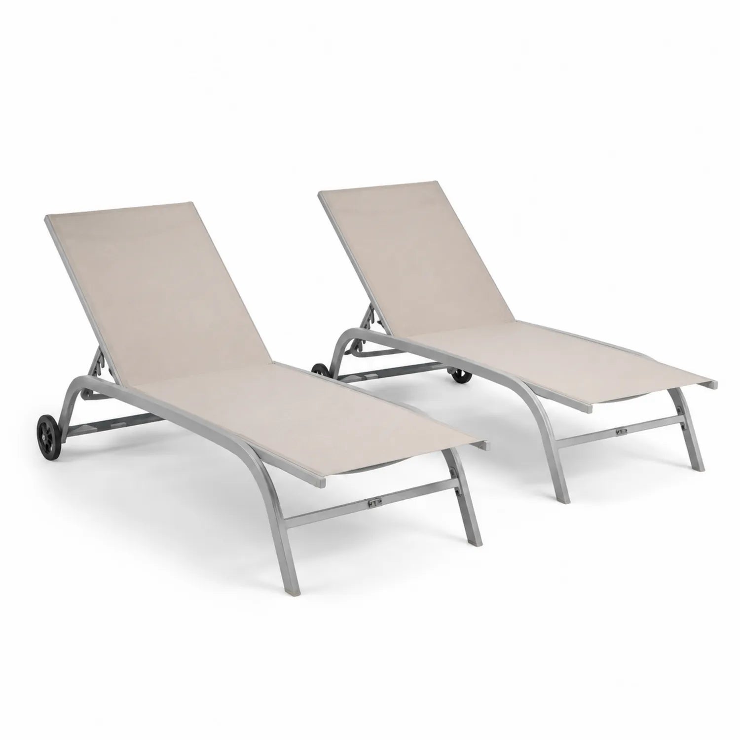 Conjunto de Dos Tumbonas de Exterior de Aluminio y Poliéster Beige 200 cm