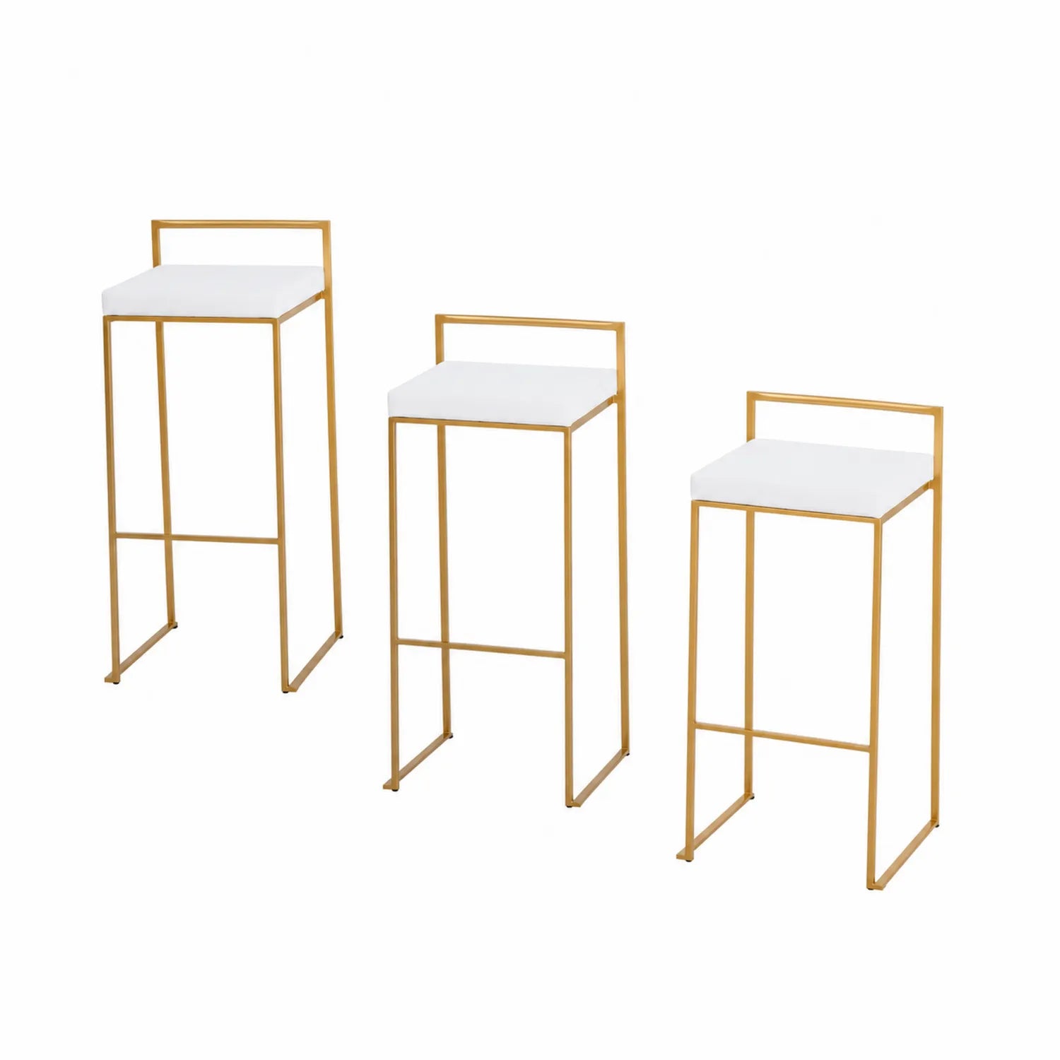 Juego de 3 taburetes de bar con estructura de metal dorado y asiento de MDF blanco