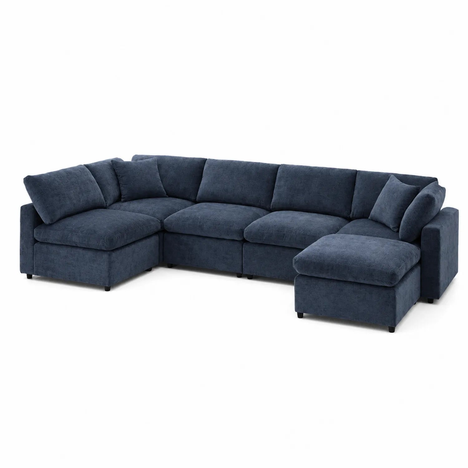 Sofá seccional en forma de L tapizado en poliéster azul 300x150x85 cm