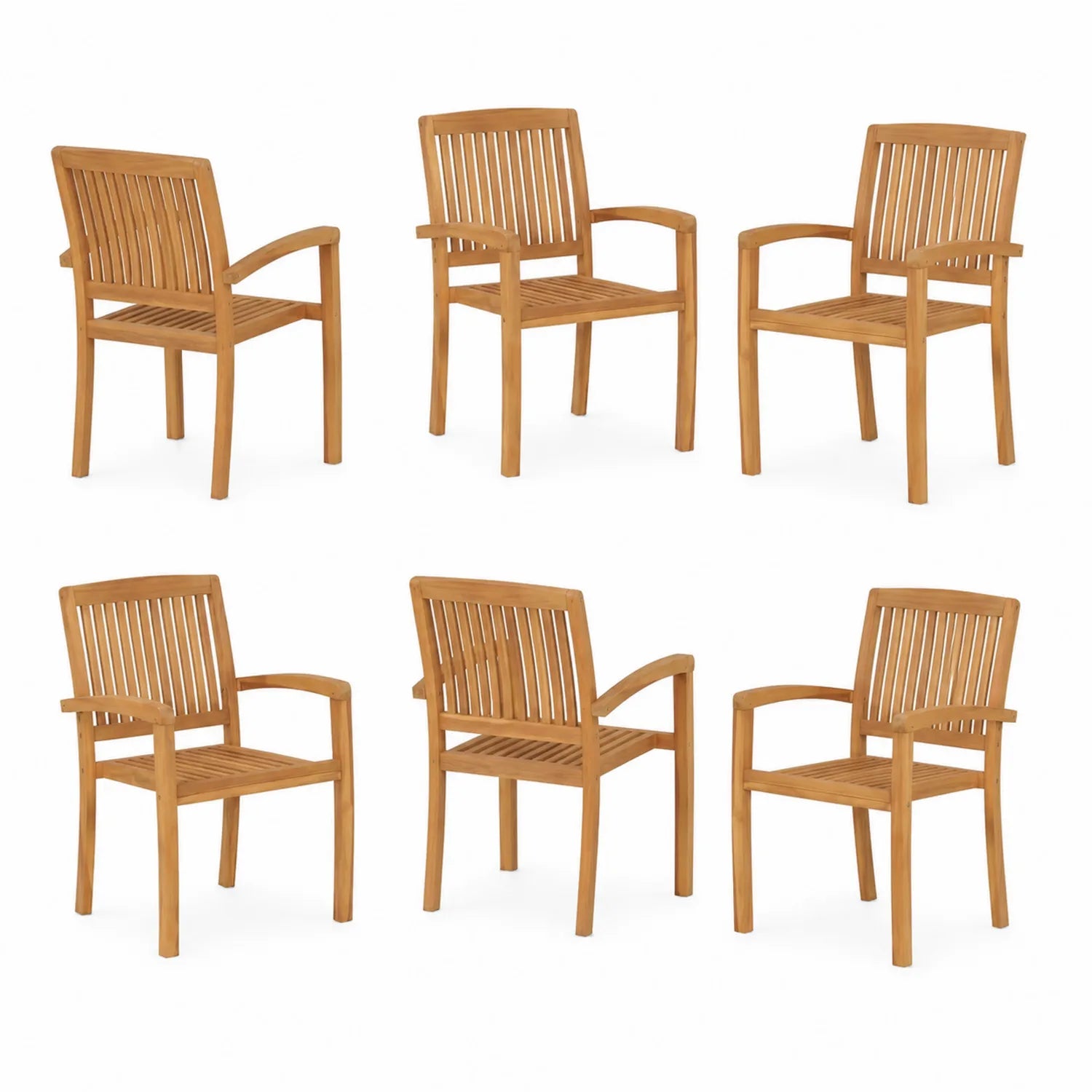 Conjunto de 6 Sillas de Madera de Acacia Exterior