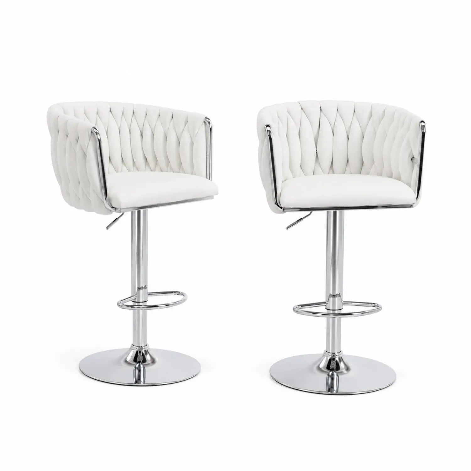 Taburetes de Bar de Cuero PU Blanco con Base de Metal Cromado, Set de 2 Unidades