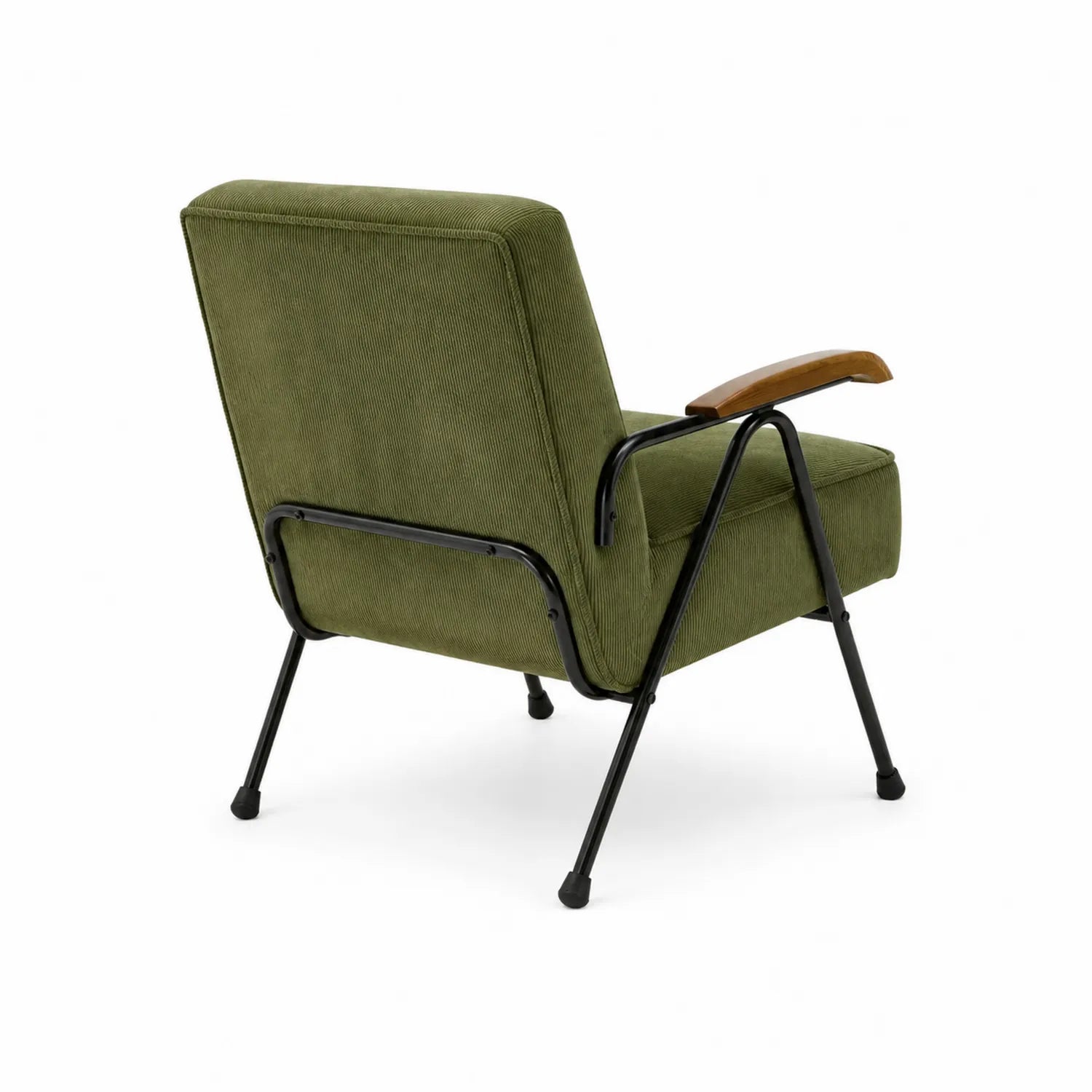 Silla de metal con tapizado de pana verde