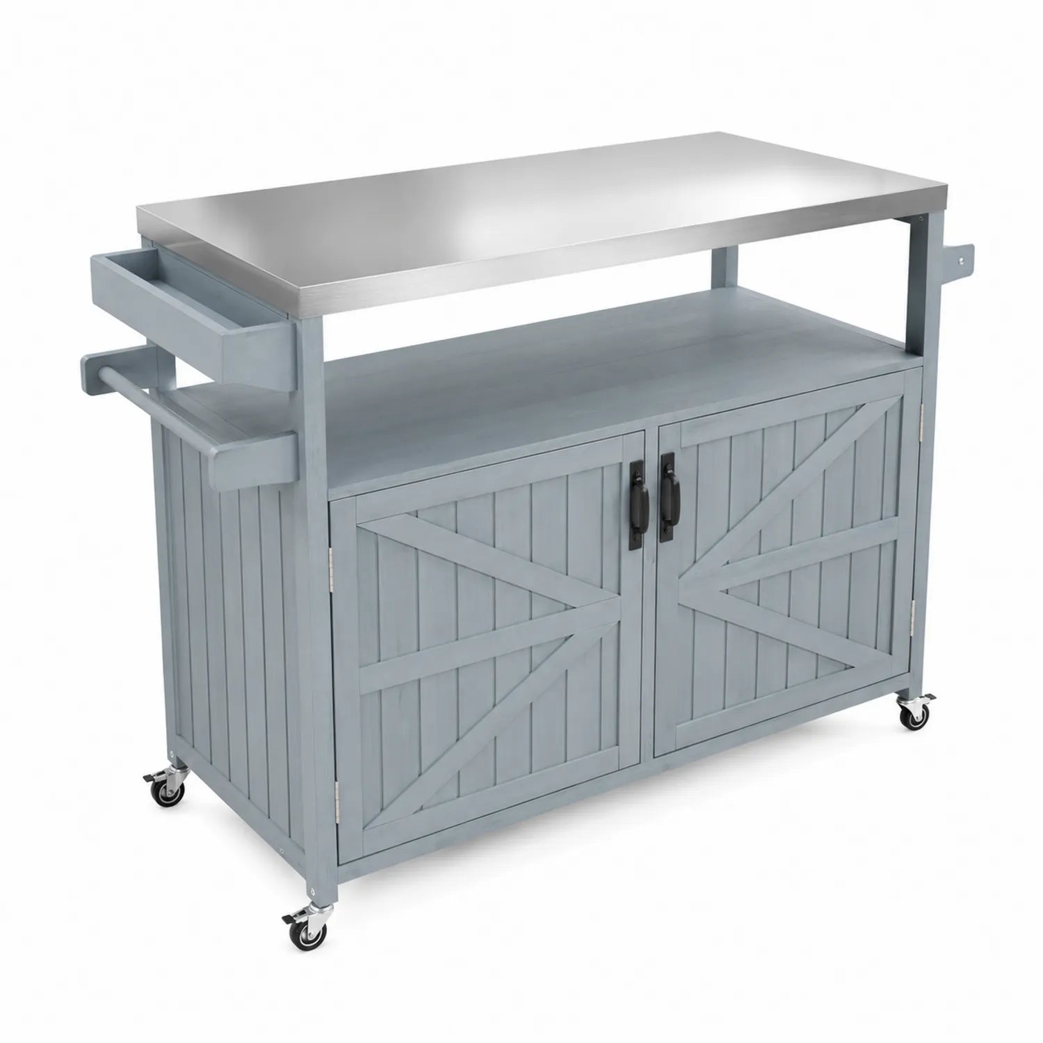 Carrito de cocina de acero inoxidable y madera con ruedas