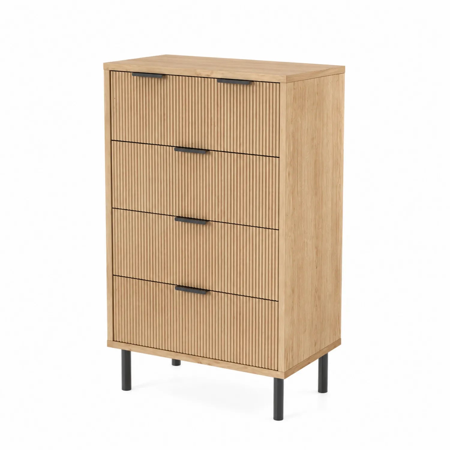 Cajonera de 4 cajones de MDF y patas de metal - 120x60x40 cm Roble