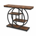 Mesa consola de madera y metal con estantes circulares