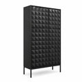 Zapatero alto negro de metal y MDF con relieve 180x90x40 cm