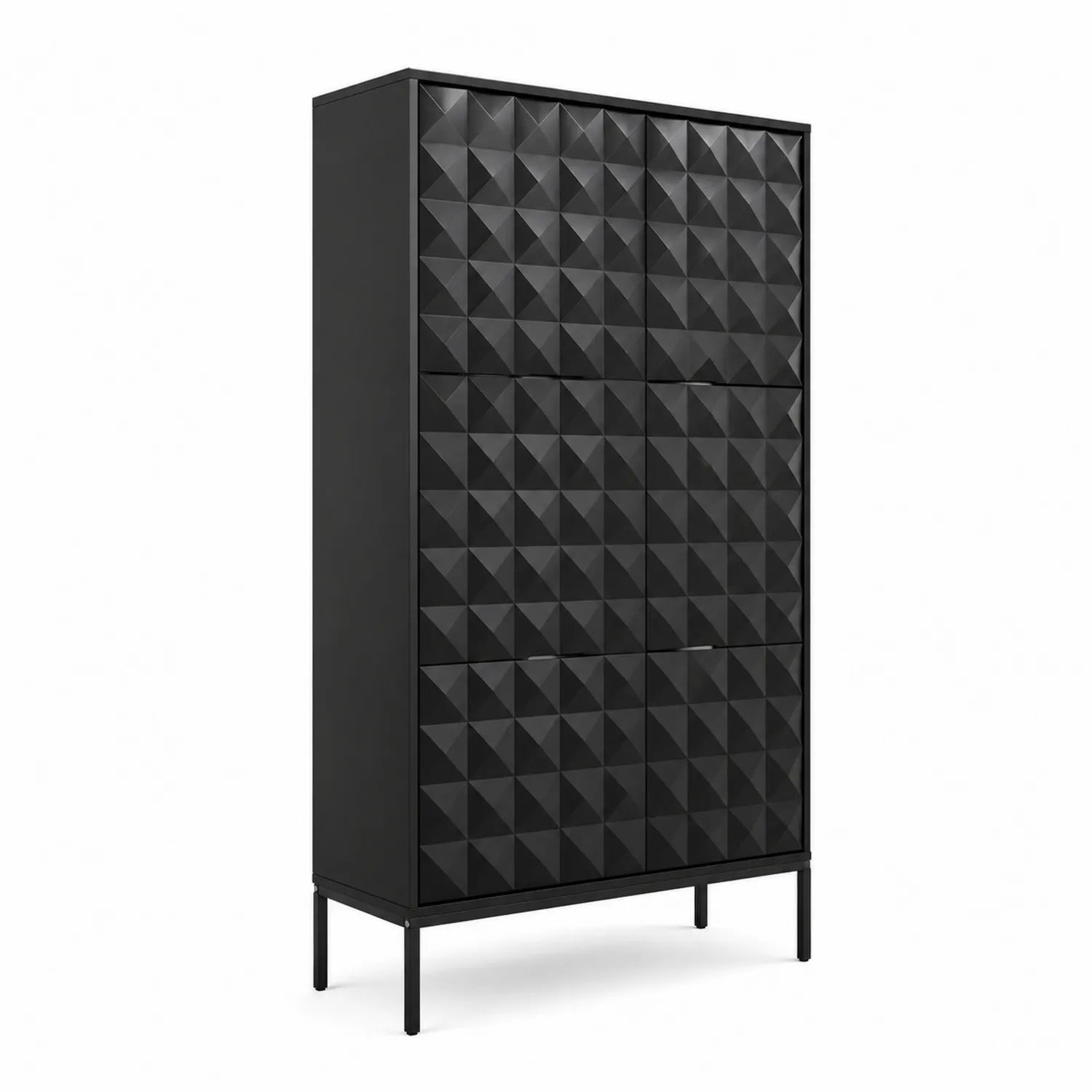 Zapatero alto negro de metal y MDF con relieve 180x90x40 cm