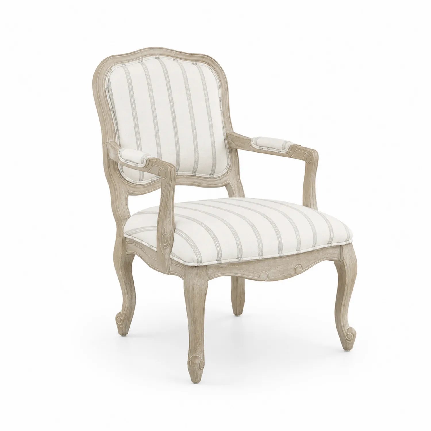 Silla de Madera con Tapizado de Lino a Rayas