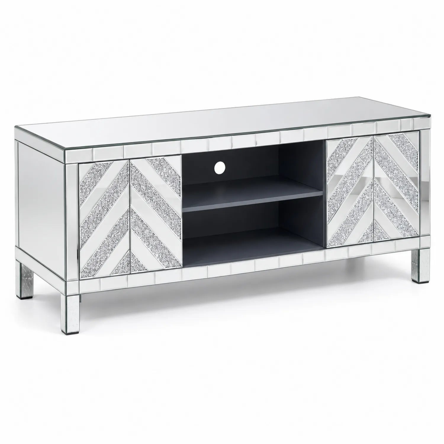 Mueble de TV con vidrio templado y diseño espejo 120x40x50 cm