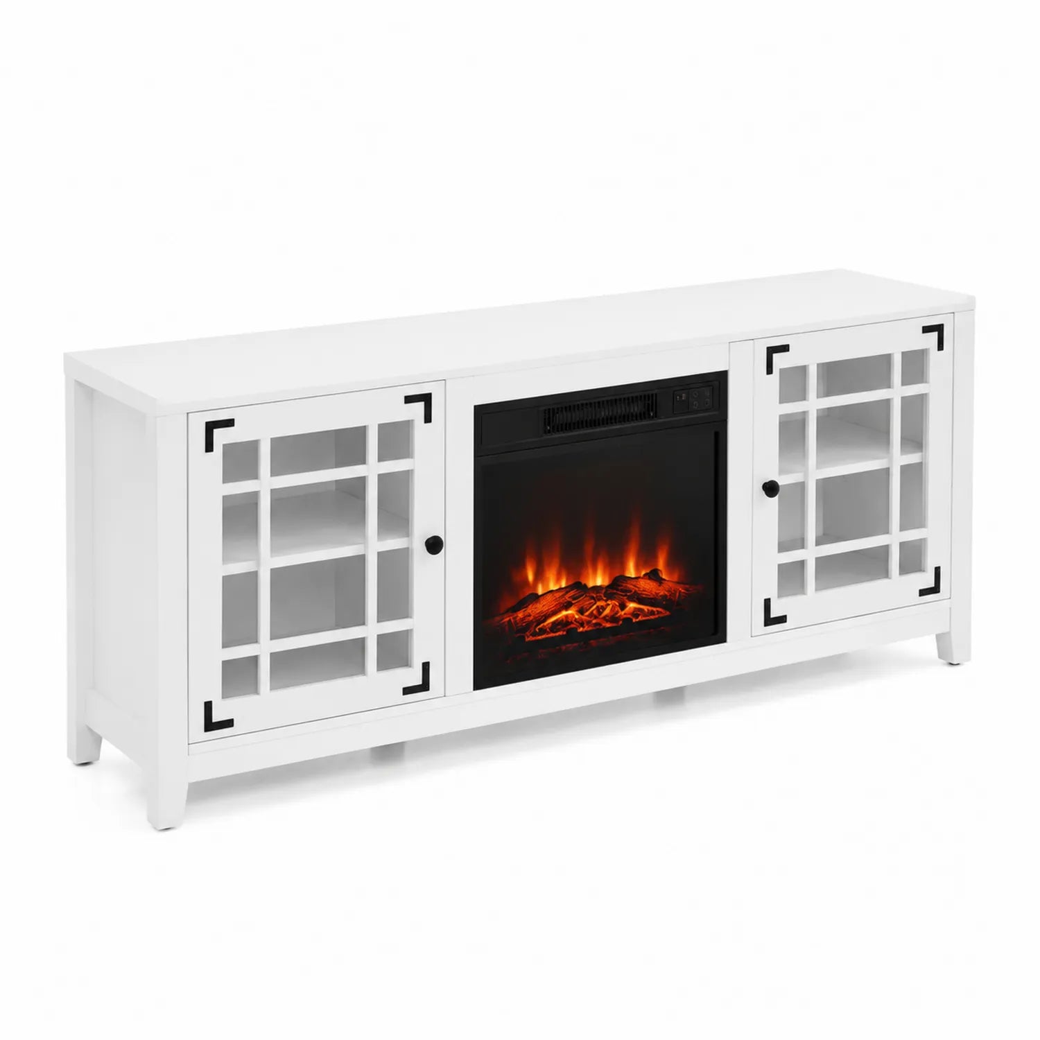 Mueble de TV con Chimenea Eléctrica de Madera MDF Blanco 150x50x40 cm