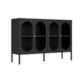 Aparador de Metal Negro con Puertas de Vidrio Templado 120x40x80 cm