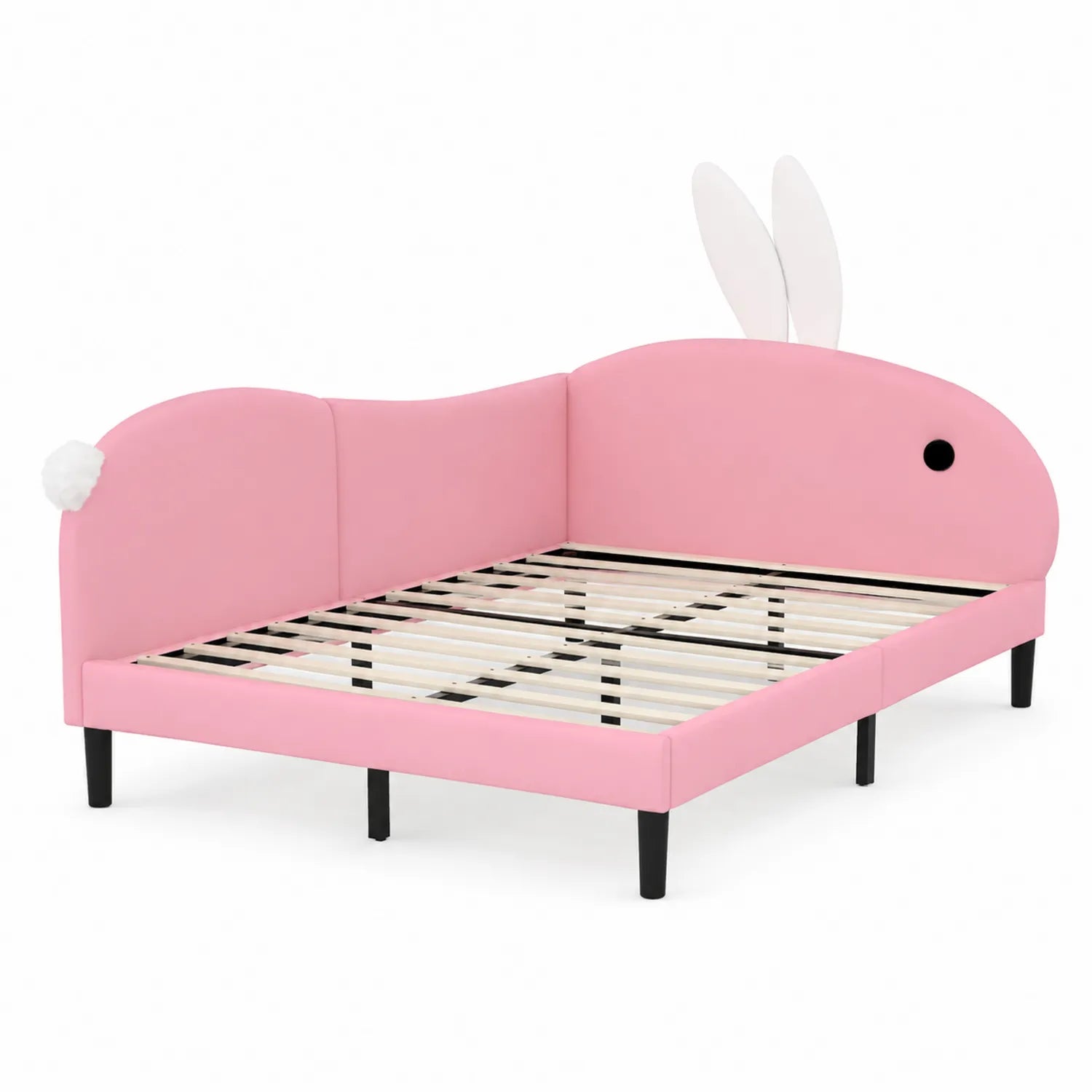 Cama infantil en forma de conejo 90x200 cm poliéster rosa