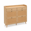 Zapatero de Madera y Mimbre con 4 Puertas y 2 Cajones 100x30x90 cm