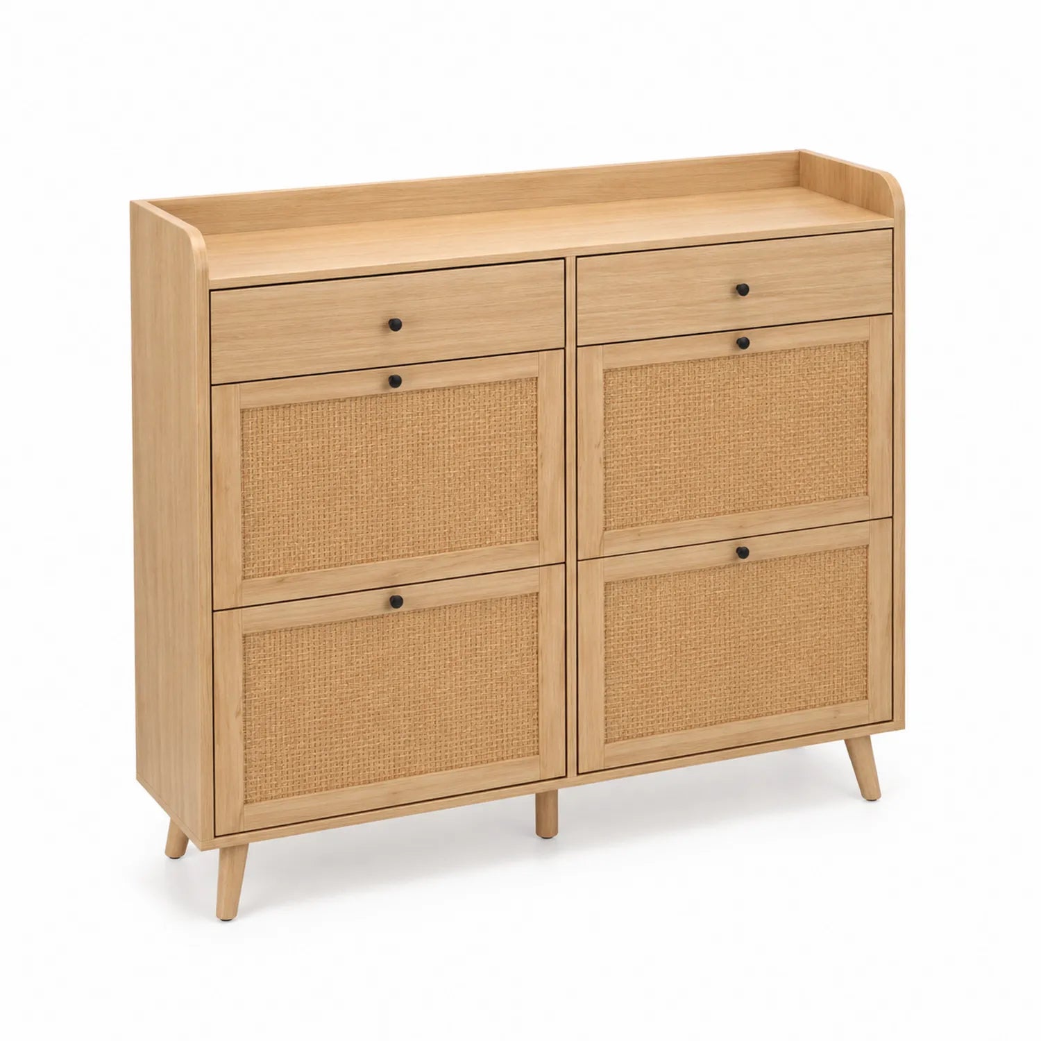 Zapatero de Madera y Mimbre con 4 Puertas y 2 Cajones 100x30x90 cm
