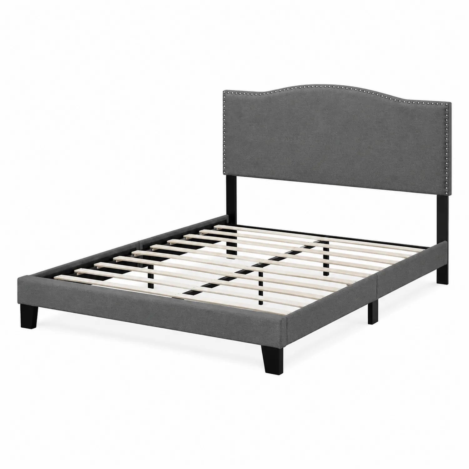 Cama doble tapizada en poliéster gris 200x150 cm