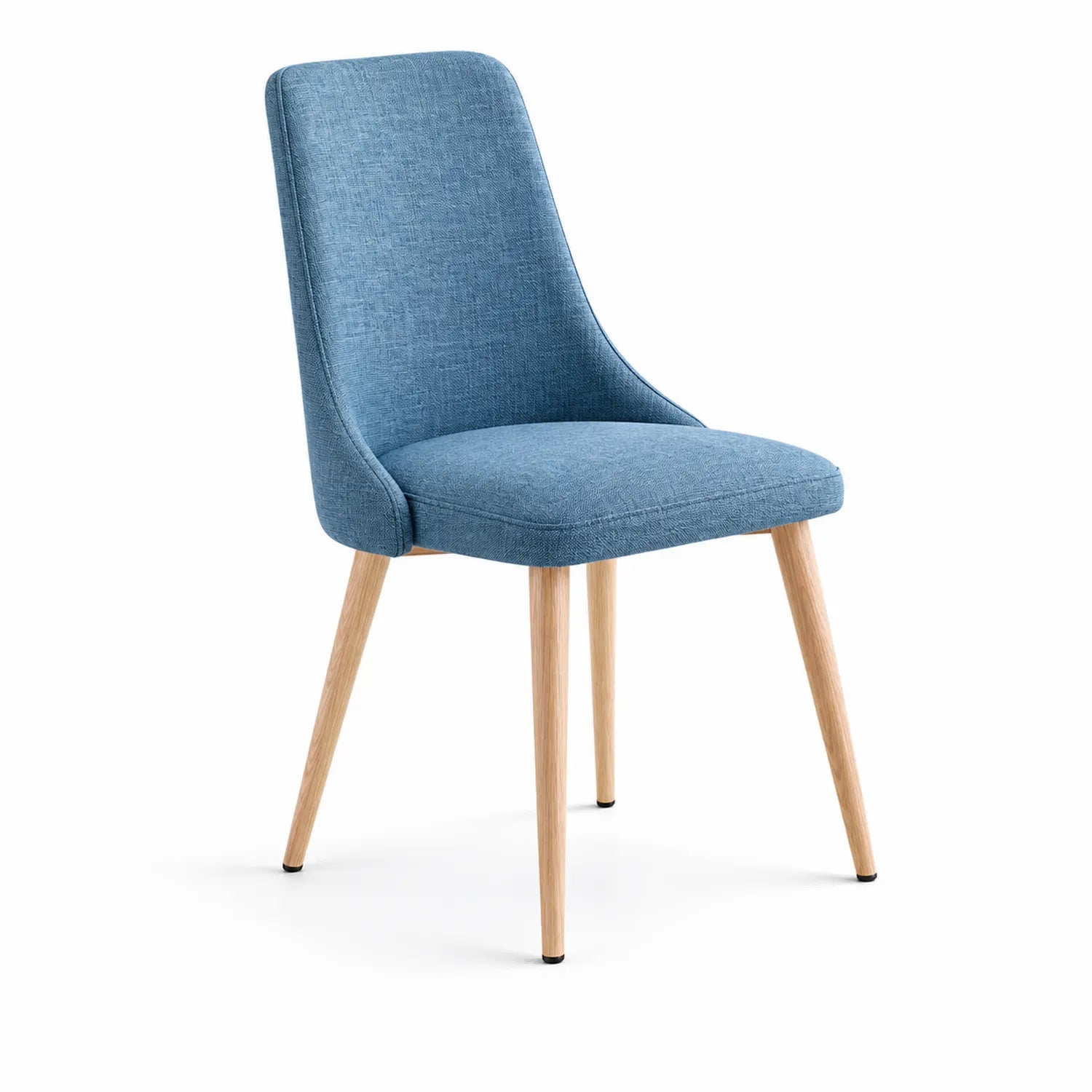 Silla de comedor con tela azul y patas de madera