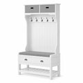 Perchero de MDF Blanco con Banco y Almacenamiento, Cojín Gris, 6 Ganchos
